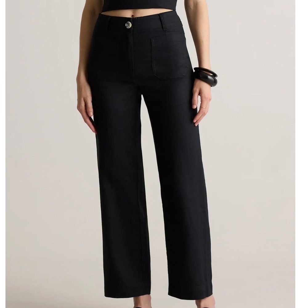 Quince 100% European Linen Patch Pocket Wide Leg Pants Black Size 14 NWT